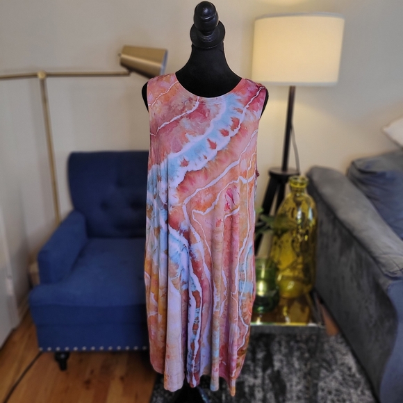 Pastel Geode Tie Dye Sleeveless Elegant Multicolor Dress Super Soft Size XXL - Picture 3 of 8